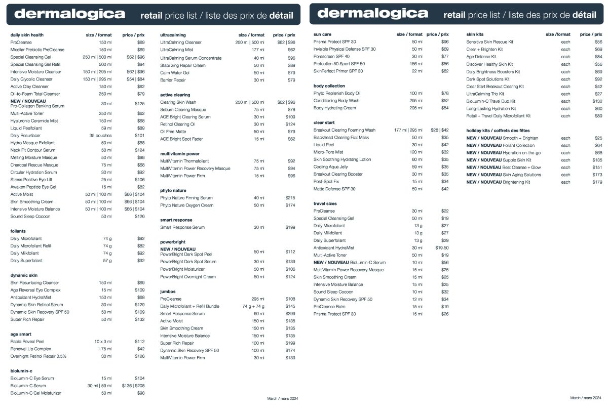 Dermalogica Skin Care Price List